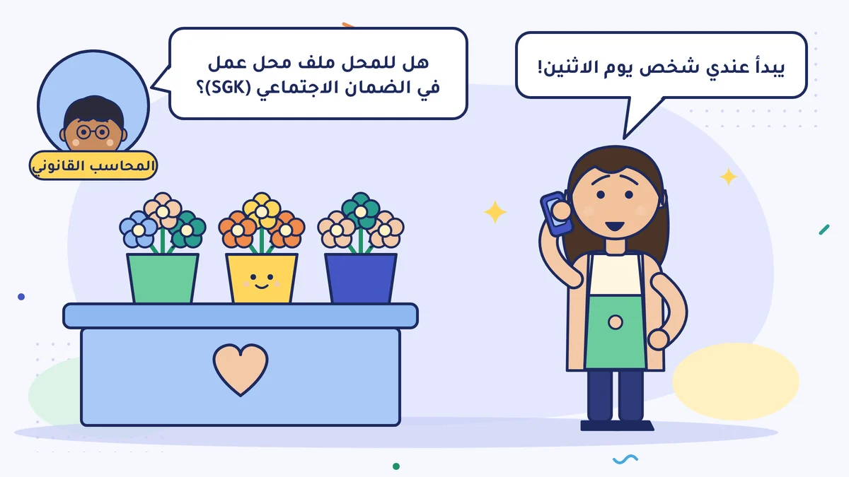 بائعة الزهور زينب هانم تقول على الهاتف «يبدأ عندي شخص يوم الاثنين!»، والمحاسب القانوني يسأل: «هل للمحل ملف محل عمل في الضمان الاجتماعي (SGK)؟»