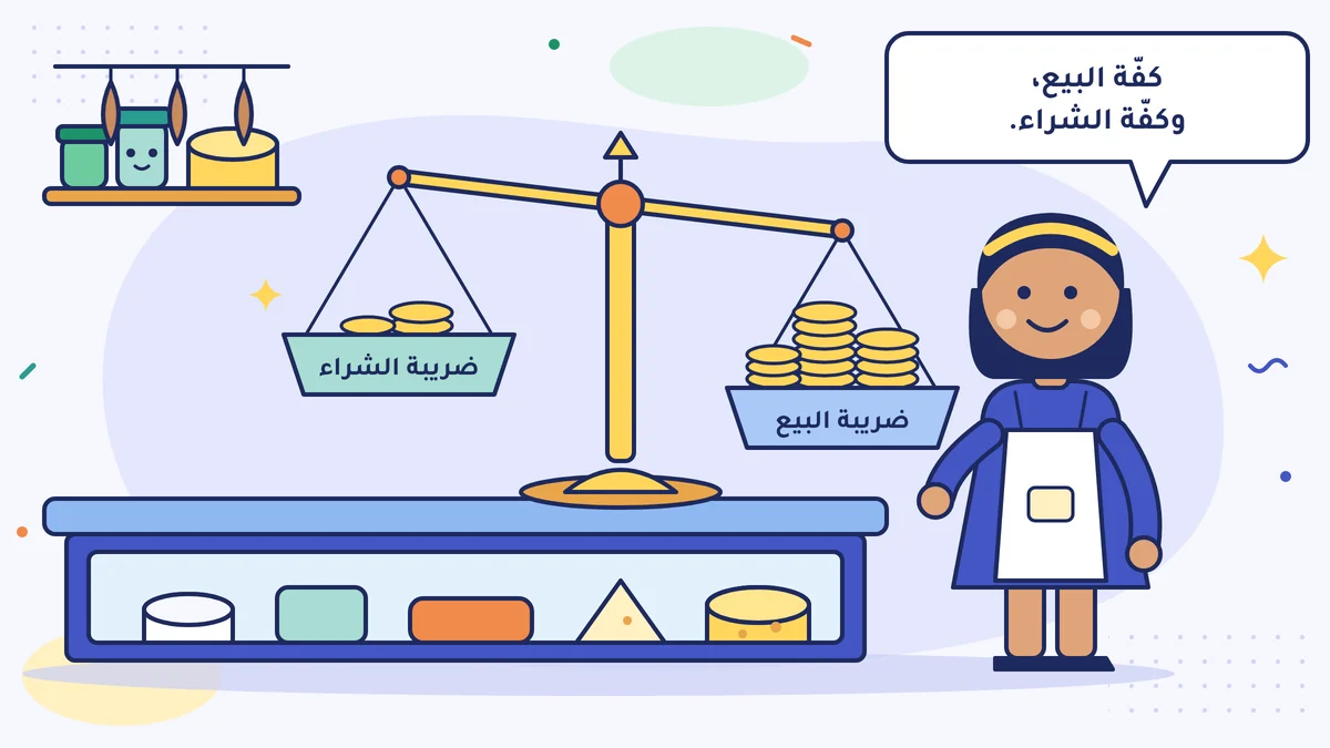 زينب هانم صاحبة محل المأكولات بجانب ميزان بكفّتين على الطاولة وتقول «كفّة البيع، وكفّة الشراء»؛ في كفّة ضريبة البيع نقود كثيرة، وفي كفّة ضريبة الشراء نقود قليلة
