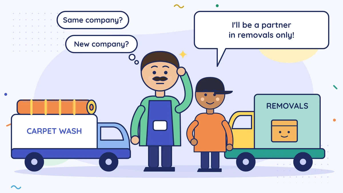 Tarık Bey the carpet cleaner scratches his head and wonders "Same company? New company?"; his cousin Selim stands in front of the removals truck and says "I'll be a partner in removals only!"